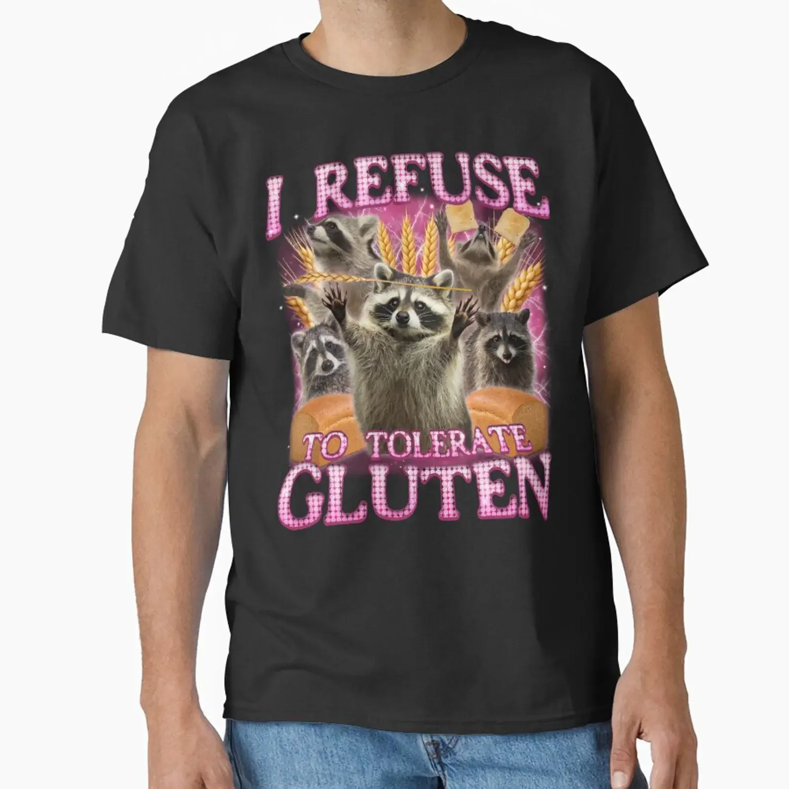 I refuse to Tolerate Gluten Funny Raccoon Classic T Shirt vintage Washed graphic Soft Slightly Casual Unisex Stretched