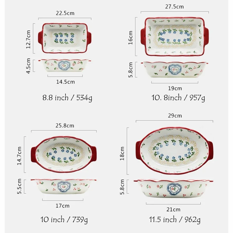 1pc Red Cherry Baking Plate Ceramic Dinner Dishes European Style Dinnerware Baking Tray Ovenware Dinner Plate