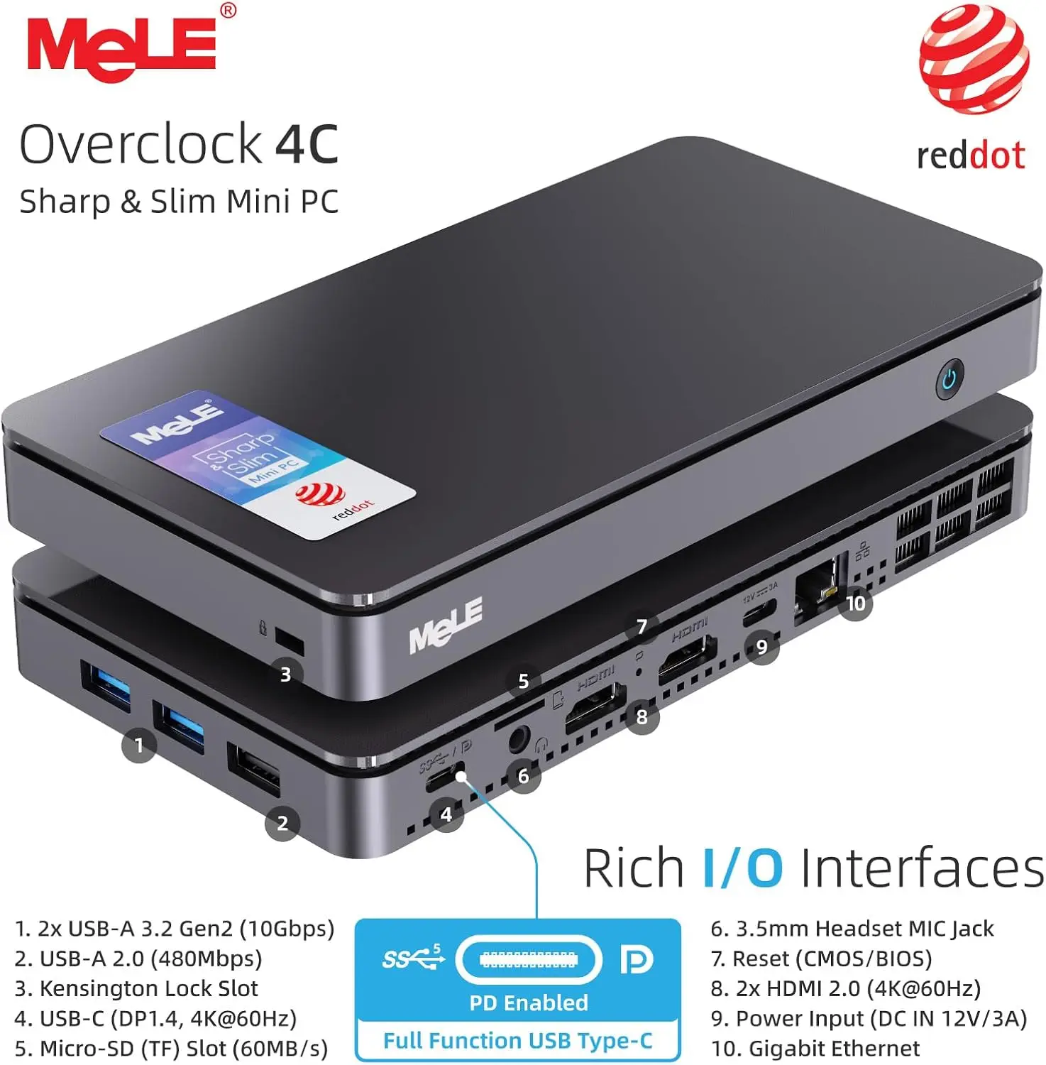 MeLE Slim Mini PC Overclock4C N100 16GB RAM, 512GB Storage, Mini Desktop Computer, Triple Screen Display, Full Function USB-C