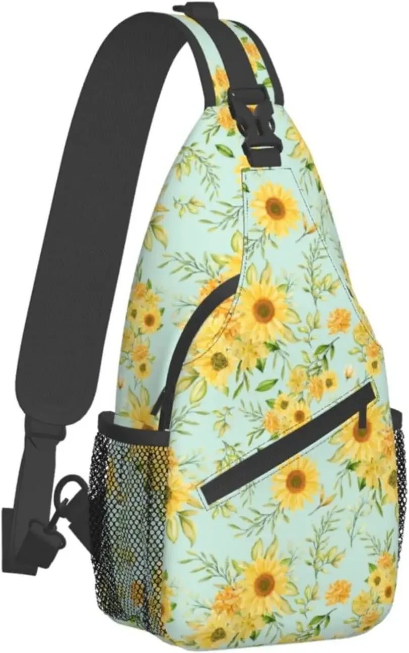 Sunflower Print Floral Sling Bag Crossbody Sling Backpack Travel Hiking Chest Bags Shoulder Sports Daypack for Women Men