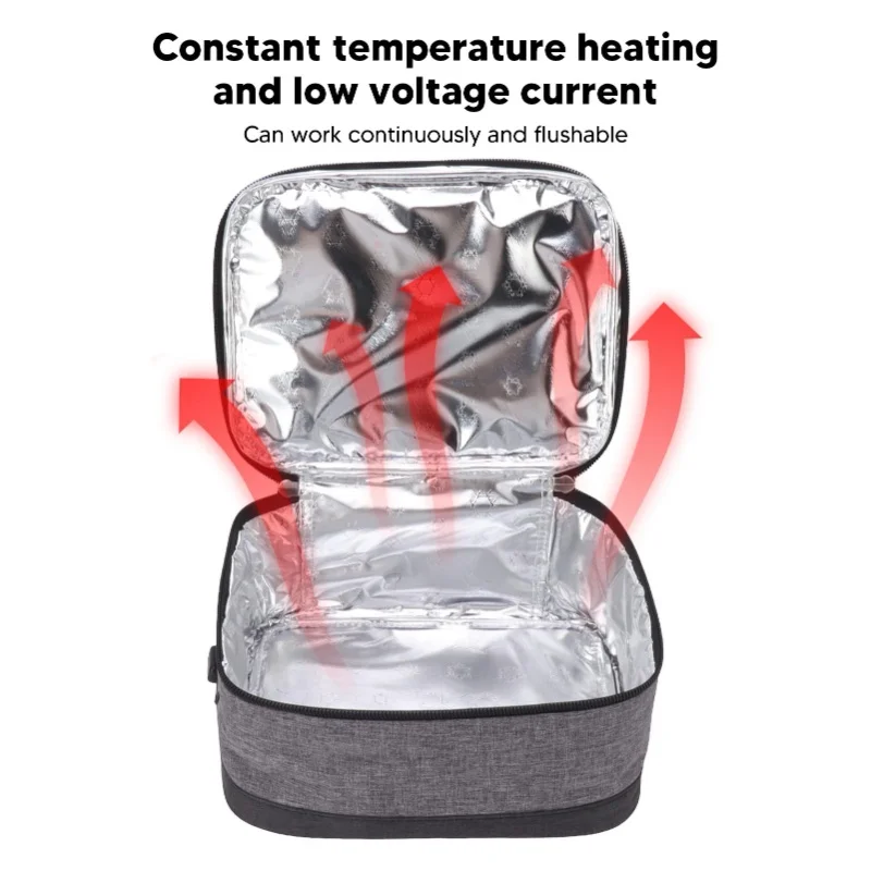 Bolsa aislante de calefacción USB, contenedor de alimentos con calefacción eléctrica portátil, bolsa calefactora de temperatura constante para exteriores, gris claro