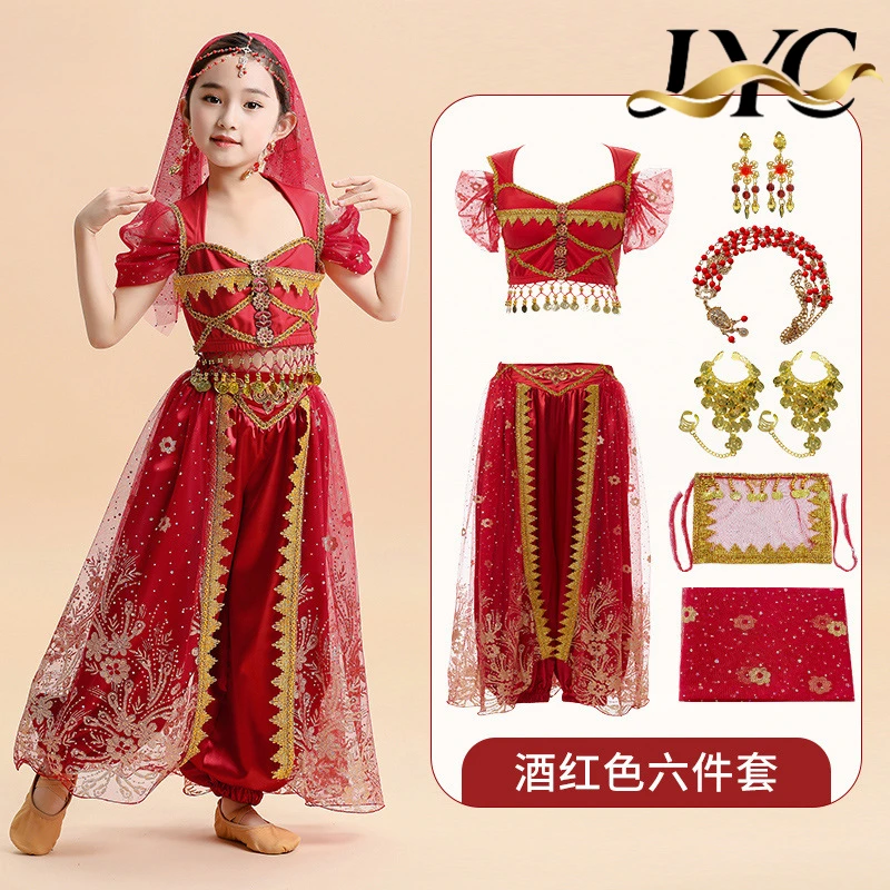 Dansjurk in Indiase stijl voor kinderen voor volksdansshow voor peuters, exotische Aladdin-jasmijnlook