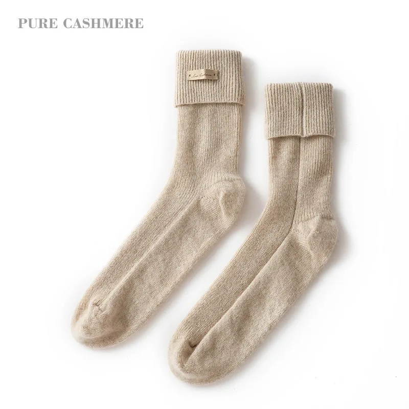 100% Pure Cashmere Lounge Socks Winter Women's Knitted Home Hospital Warm Sleep Soft Mid-Calf Sock Luxurious Christmas Non Slip