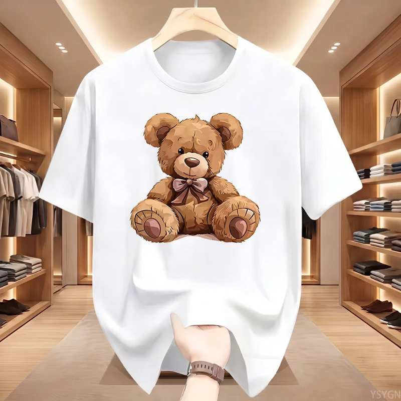 2026 New Print Cute Teddy Bear Drinking Beer Poster Man T-shirt Summer Short Sleeved T-shirt Cool Casual High Quality Top