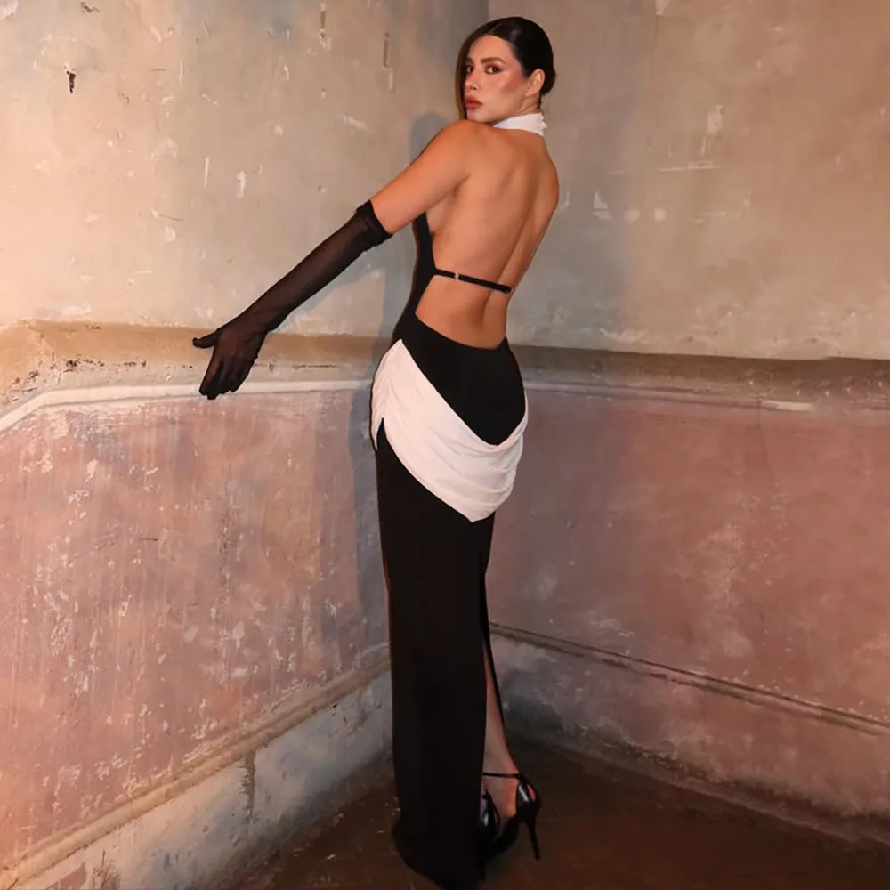 

Women's Ruched Maxi Dress Halter Bodycon Evening Elegant Classy Wedding Guest Party Formal Cocktail Dresses