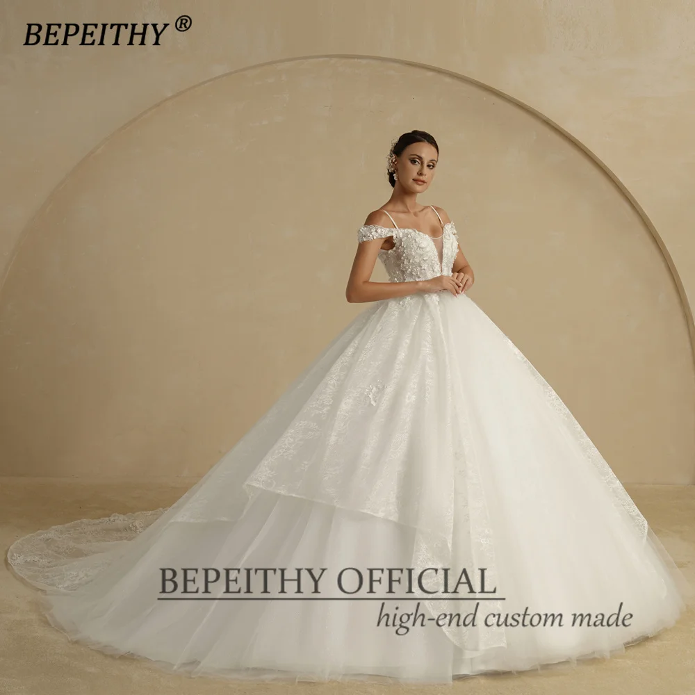 BEPEITHY-vestidos de novia de princesa para mujer, traje de novia blanco con encaje de flores, hombros descubiertos, marfil, 2022