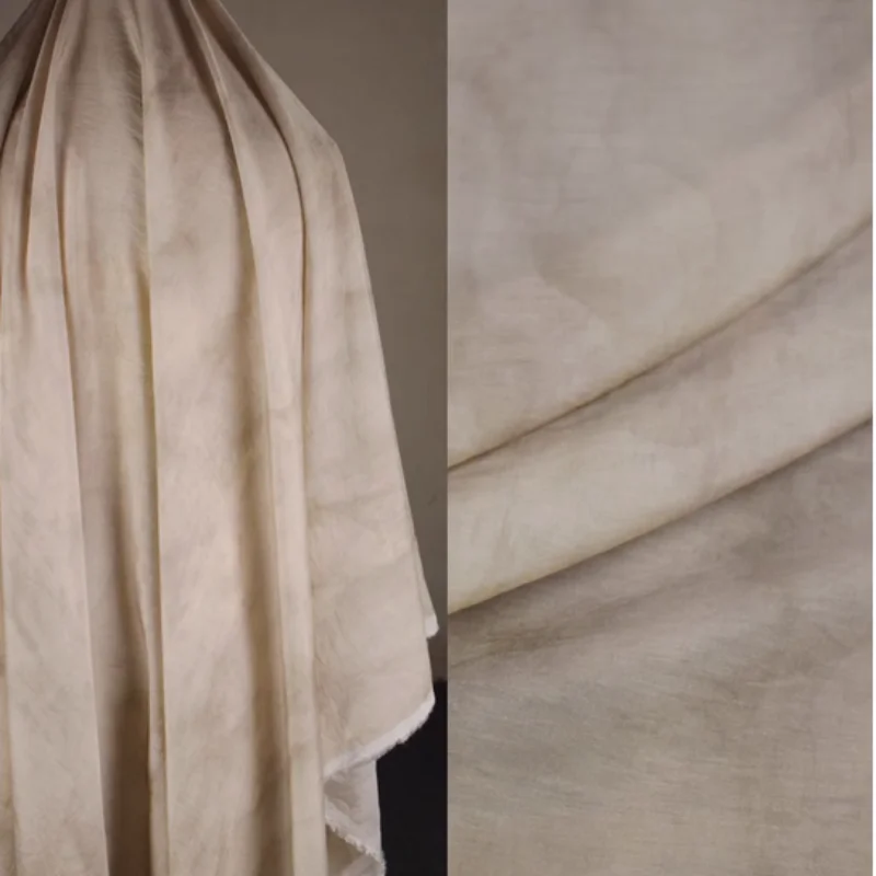 Beige Grey Smudge Print Sky Silk Cotton Fabric, Upper Clothes, Shirt, Dress, Pants, Han Cloth Sewing Cloth, Soft, T2318