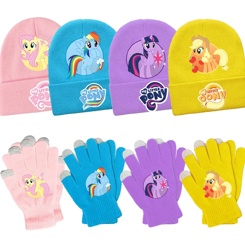 

My Little Ponys Boy Girl Knitted Hat Gloves Set Cartoon Cute Knit Cap Anime Fashion Glove Baby Winter Warm Accessorie Xmas Gift
