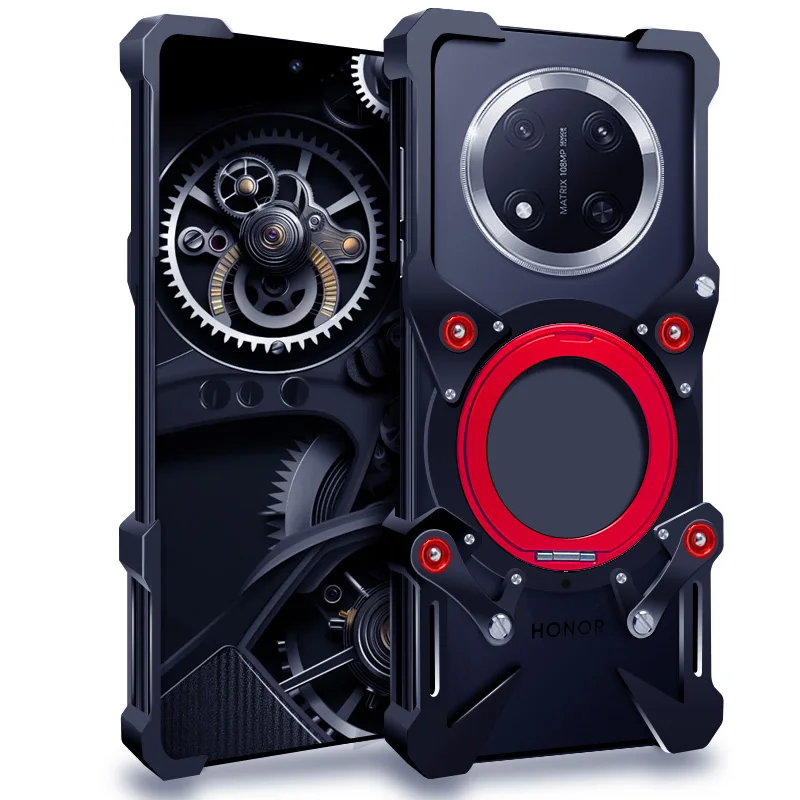 

Zimon Luxury Armor Metal Aluminum Phone Bumper For Honor X30 X9a X9b X9c X9b X8a X8b Cover Mechanical Purely Handmade Skull Case