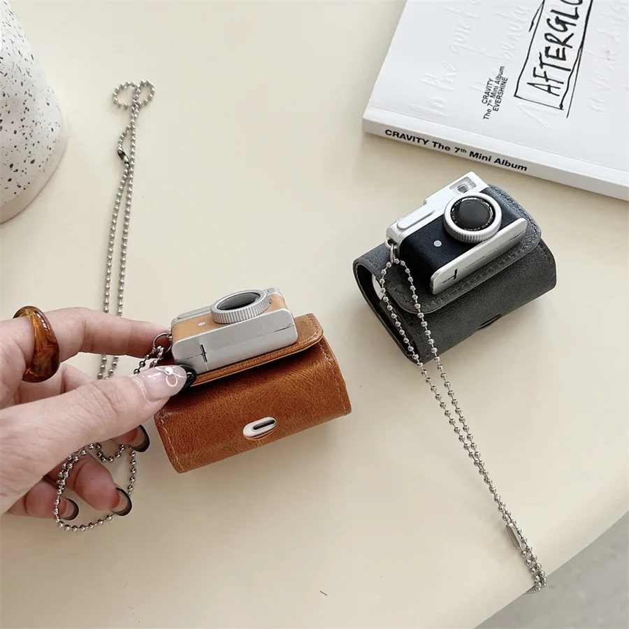 غلاف جلد صناعي فاخر لسماعات Airpods ، Airpods Pro 2 ، 3 ، Airpods Pro 2 ، ins ، نمط الكاميرا ، Airpod2 ، Airpod3 ، حقيبة سماعة أذن ، Air pod Pro 2