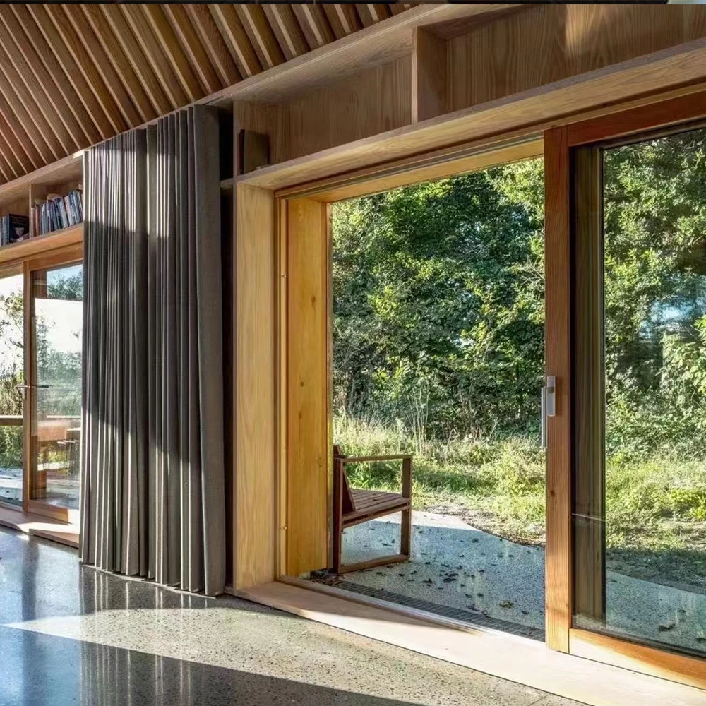 Penjoy Aluminum Clad Wood Patio Lift Slide Door Low Energy for Gardens Interiors Supermarkets Warehouses