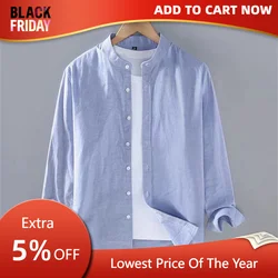 Hot selling men's shirt solid color long sleeve henley collar shirt spring and autumn casual comfortable linen fashion design