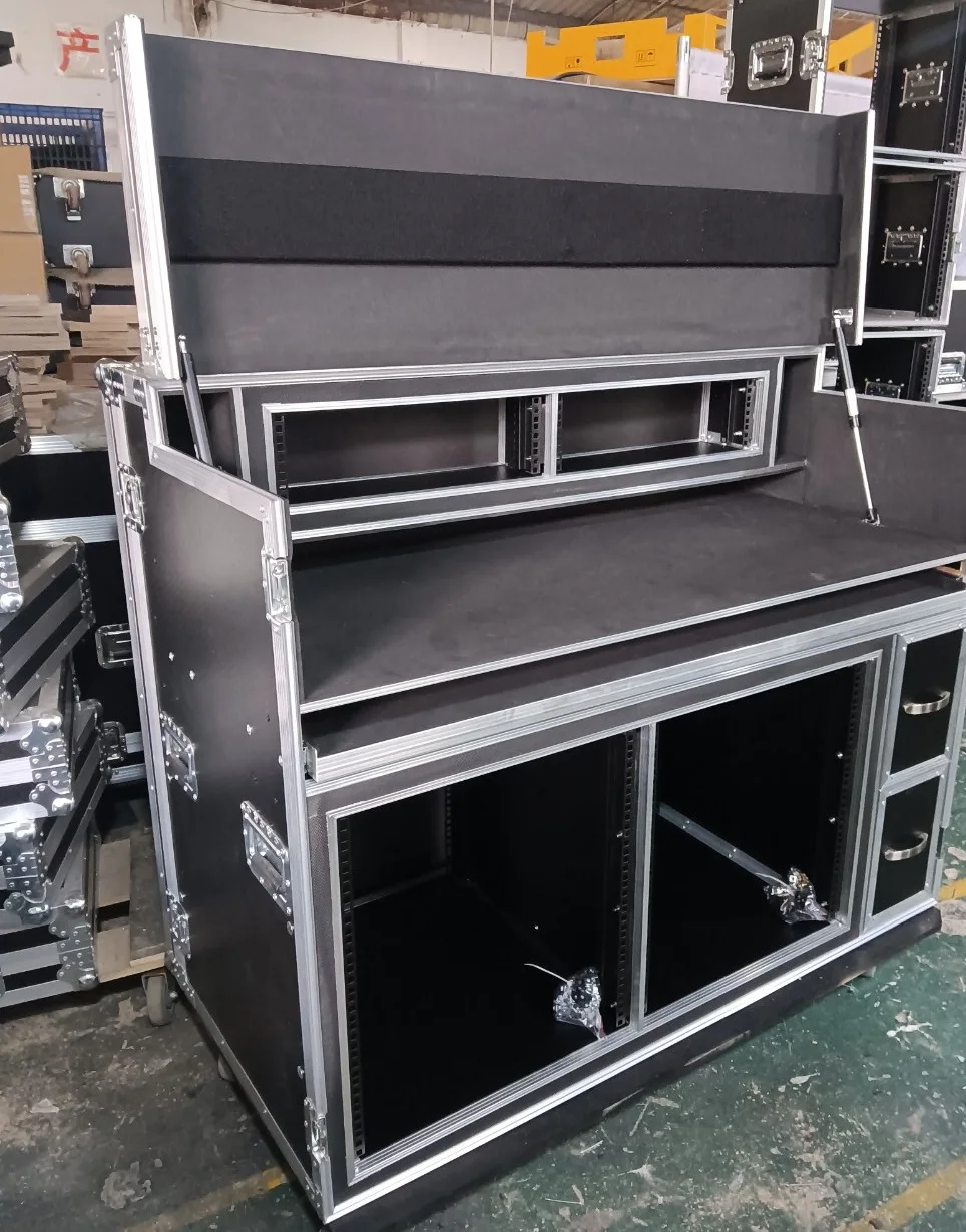 Customized 12U Rack Workstation Flight Road Case for Rolling Production Video Production