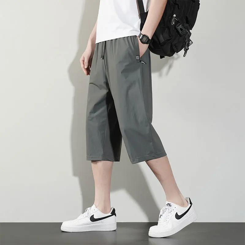 Fashion Loose Elastic Waist Zipper Pockets Spliced All-match Casual Pants Men's 2024 Summer New Oversized Korean Capri Pants