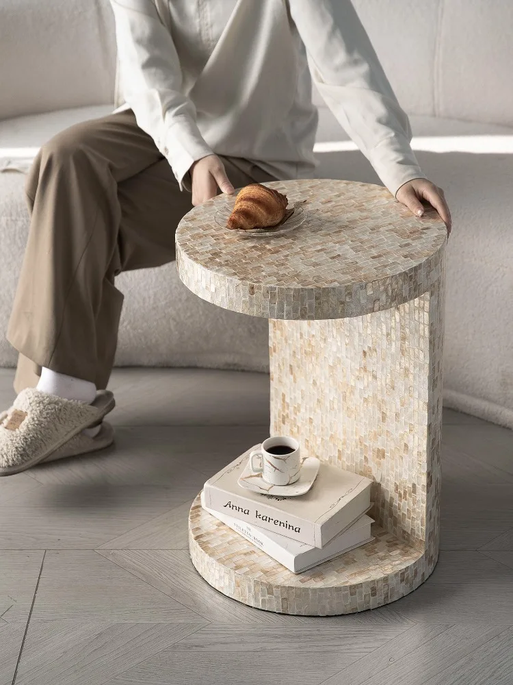 Creative Shell Coffee Table, Wooden Home Living Room,TV Cabinet,Sofa,Side Circular Corner Tables, Handmade Small Table,Furniture