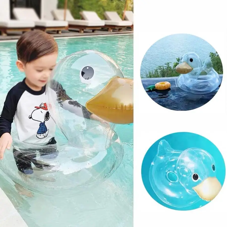 Cute Transparent Duck Baby Swimming Ring Inflatable Kids Bath Swimming Circle Floating Baby Seat For Water Party Beach Pool Toys