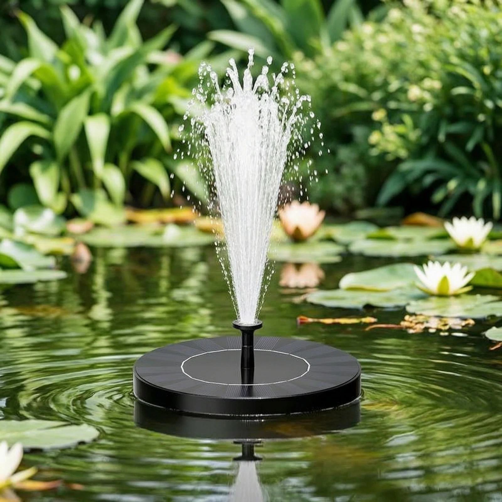 Floating Solar Pond Fountain Pump Circular Solar Floating Pond Aerator Portable Sturdy for Ponds, Birdbaths