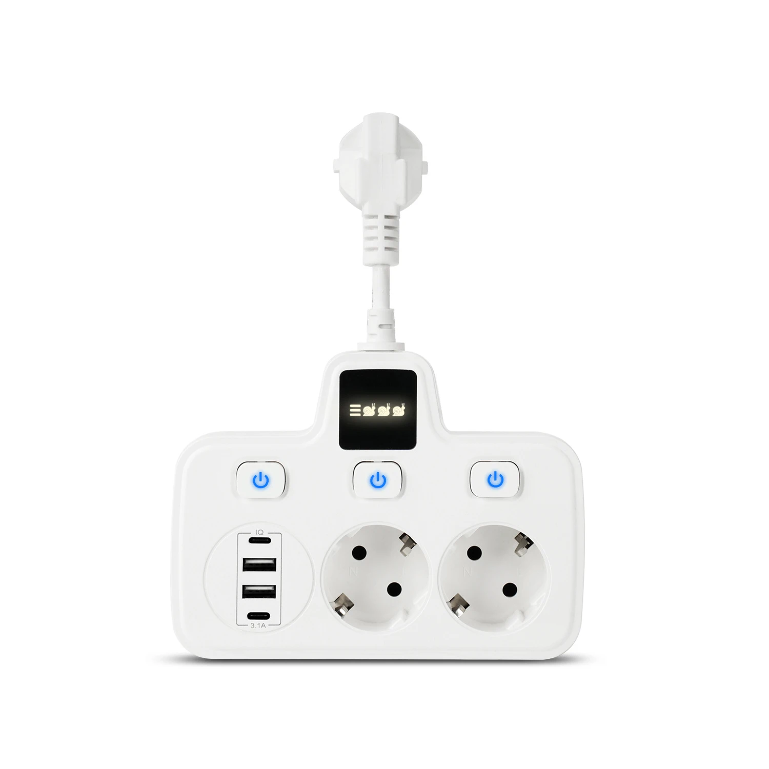 Hot Selling 3250W 13A 250V 2 Way European Socket With Independent Switch USB And Type-C Power Strip