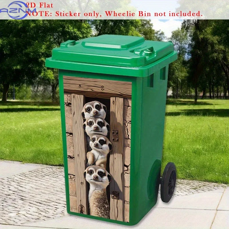 Stickers for Trash Cans Featuring 2D Flat Meerkats, Curiosity-Themed Peel And Stick Designs, Animal Decals for Trash Can Faces