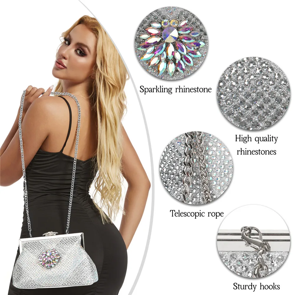 Vrouwen Luxe Strass Avond Clutch Tas Afneembare Ketting Bruiloft Portemonnee Prom Banket Handtas Vrouw Elegant Feest