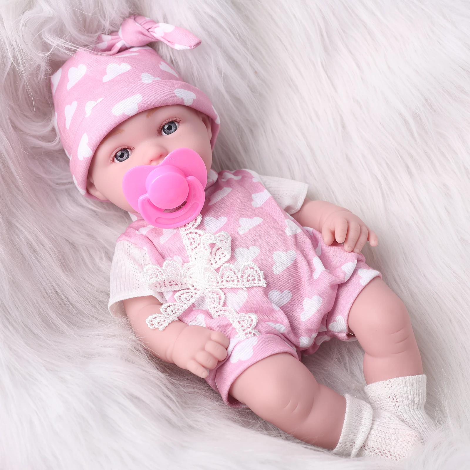 32 cm große wiedergeborene Babypuppe, 12,6 Zoll, interaktives Kinderspielzeug für 3+ rosa Sonnenhut mit vorgetäuschtem Schnuller, lebensechtes Geburtstagsgeschenk für Mädchen