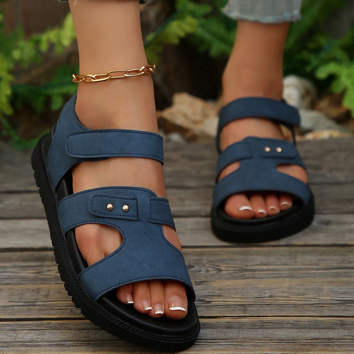 

Женские тапочки, однотонные повседневные пляжные сандалии с плоской подошвой и толстой подошвой для сто хобби