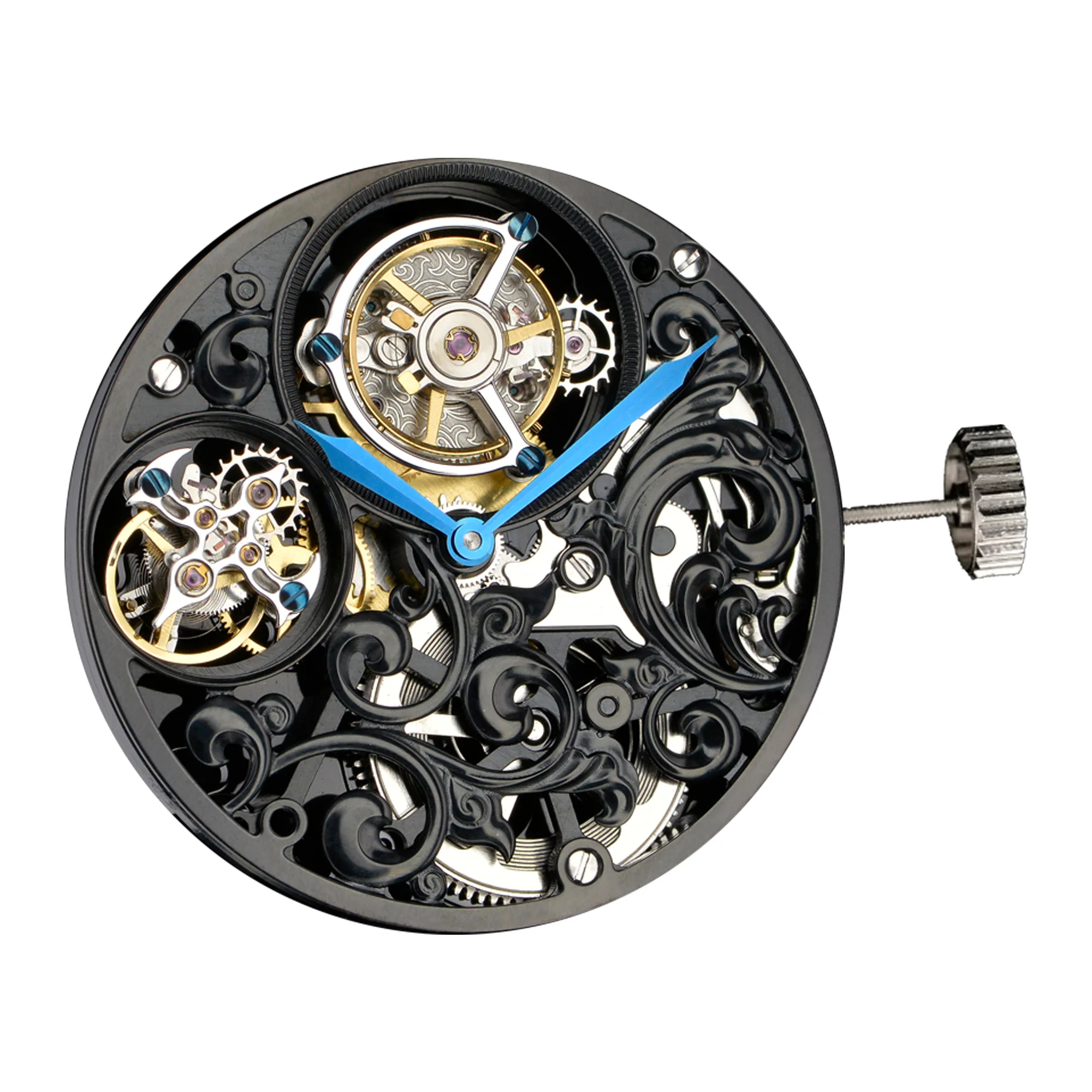 

Luxury Skeleton Real Double Tourbillon Movement With Manual Winding OEM Black Tourbillon Watch Movement
