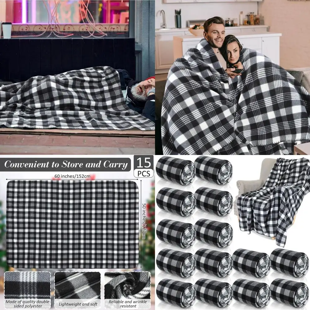 

Bulk Set of 15 Black & White Plaid 60x50 Throw Blankets - Soft, Lightweight, Warm for Couch, Sofa, Chair, Bed, Office, Travel, O