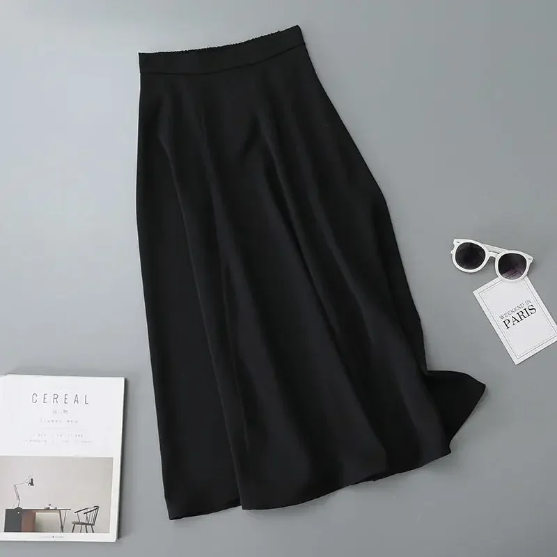 

Black Long Skirt Women Spring Korean Fashion Elegant Vintage High Waist A-line Midi Length Swing Skirt Office Lady Y2k