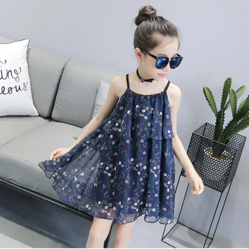 Girls Dress 2024 Summer New Strap Dress 3 11 12 Year Little Girl Dress Off Shoulder Toddler Girl Clothes Kids Dresses for Girls