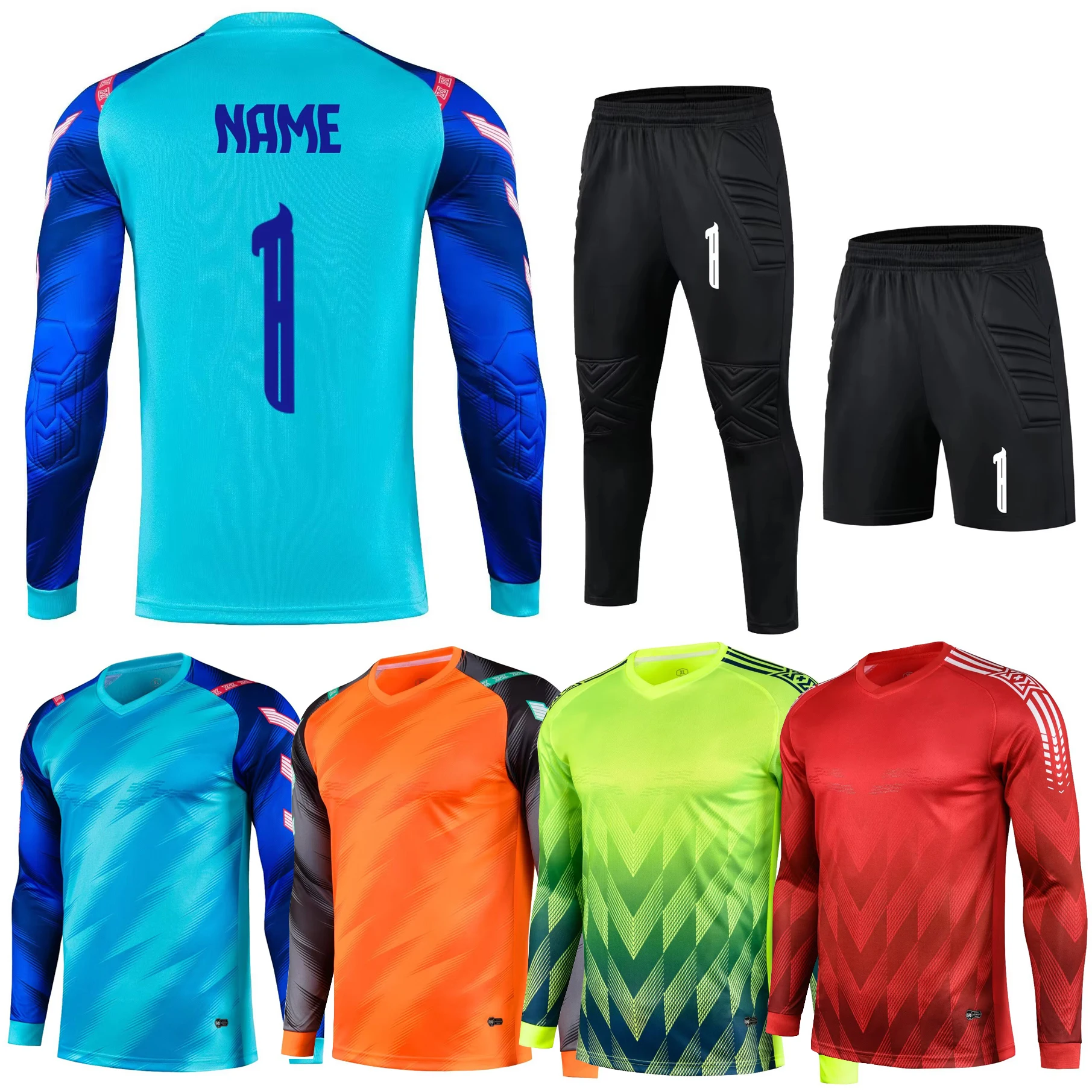 Athlete Men Boys Soccer Goalkeeper Jerseys Uniforms Women Girls Elbow Protector Football Goalier Keeper Student Sport Kit Shirt