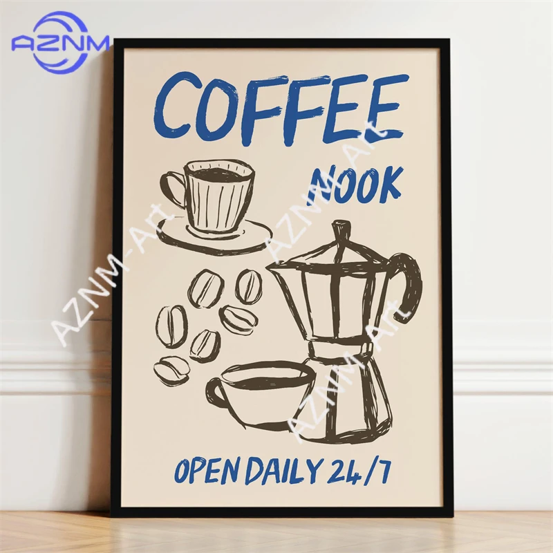 Coffee Nook Kitchen Poster Fun Kitchen Quote Print Wine Pasta Canvas Painting Wall Art Picture for Clubs Kitchen Home Decor
