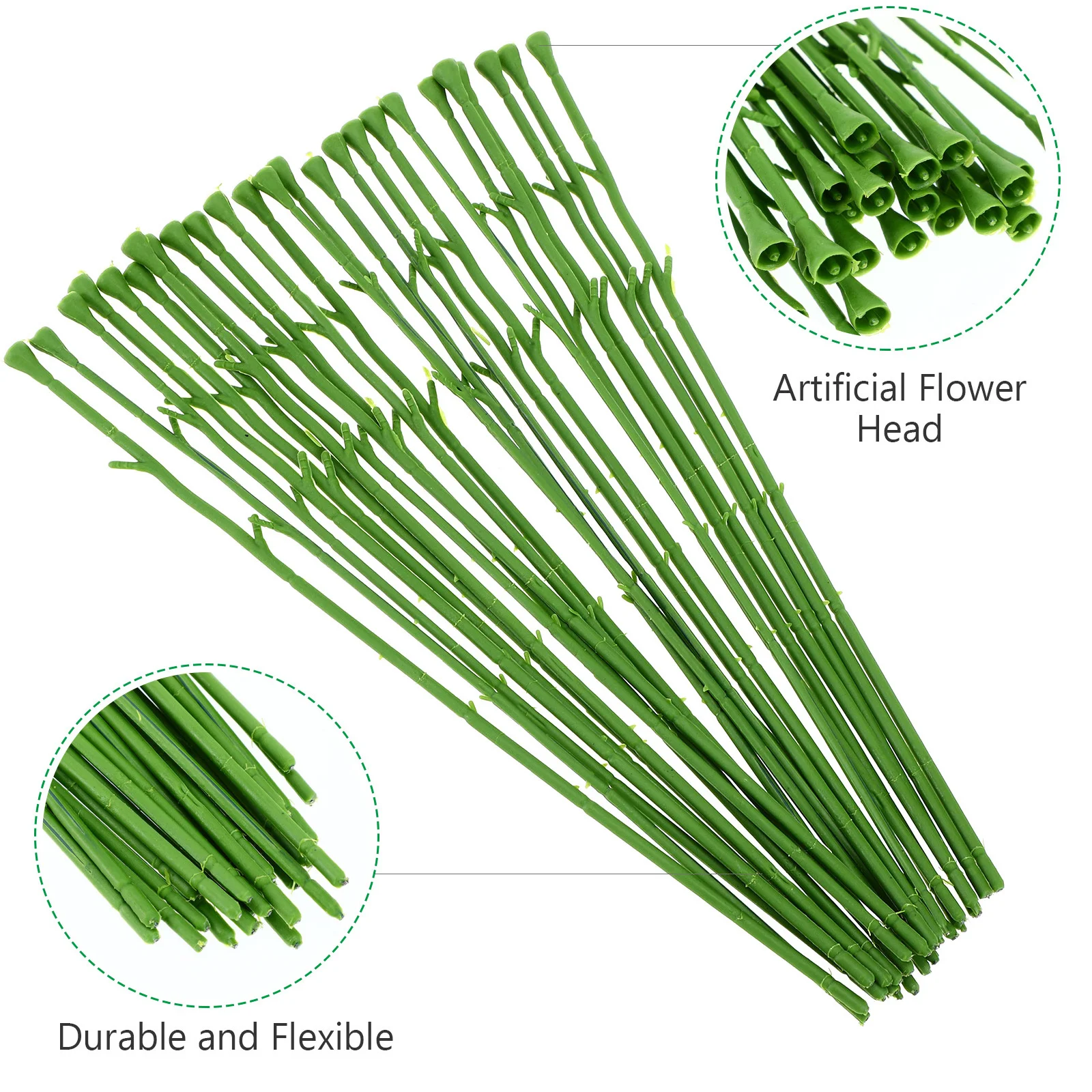 جذع زهرة حرفية خضراء ذاتية الصنع لملحقات رأس الزهرة الاصطناعية ترتيب سيقان قصيرة لصنع مستلزمات الزهور