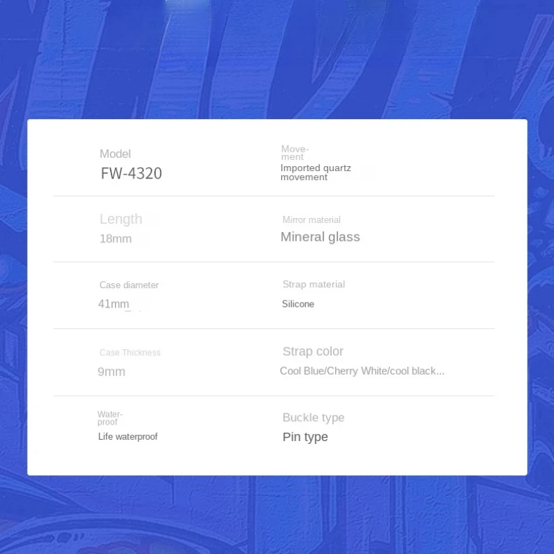 FAIRWHALE 4320 여성 패션 시계 실리콘 스트랩 스포츠 방수 석영 시계 커플 손목 시계 여자를위한 선물