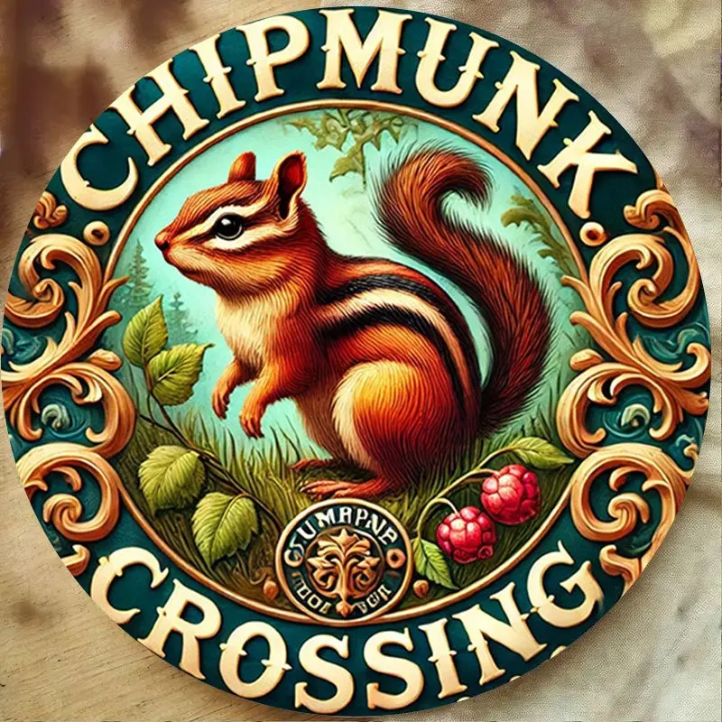 2D Flat Printing 1pc Metal Iron Sign Chipmunk Crossing Sign,  Weather-Resistant, Durable, with Easy Moung