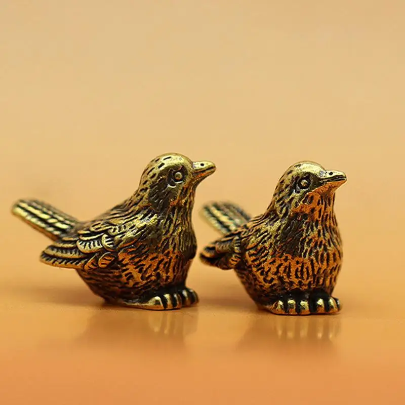 Brass Sparrow Decor 2pcs Brass Sparrow Miniature Figurines Vintage Feng Shui Brass Bird Figurine Small Animal Garden Statues