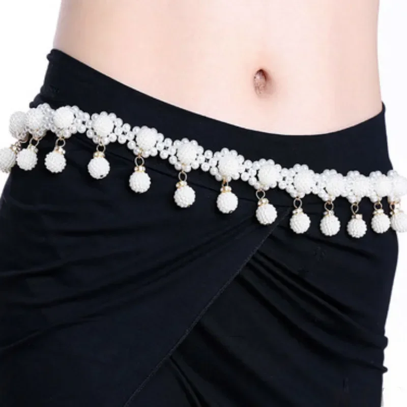 Fashion Decor Elegant Tassel Waist Chain Women's Belly Dance Weaving Pearl Pendant Performance Clothing Decoration Designer Belt