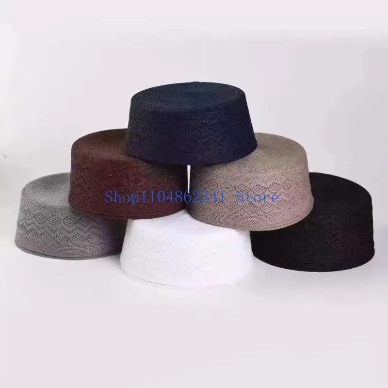 5asd 클래식 무슬림기도 Kufi Hat 문화 행사 수집을위한 Hollowout 디자인이있는 남성용 부드러운 터번 모자 매일 착용