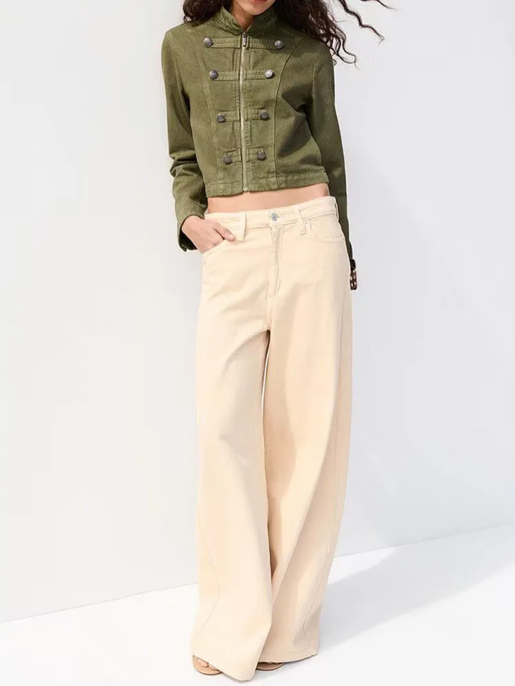 

Spring New Arrival Women's Jacket Zipper Collar Straight Short Jeans Coat Chinese Style Casual Standard Fit Outerwear