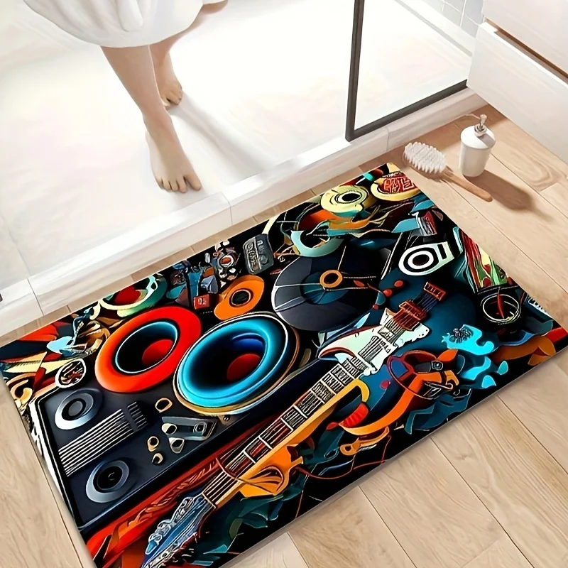 Fashion Rock Instrument Guitar Speaker Art Doormat Pretty Stylish Rug For Indoor Porch Winter Season House Home Ornament