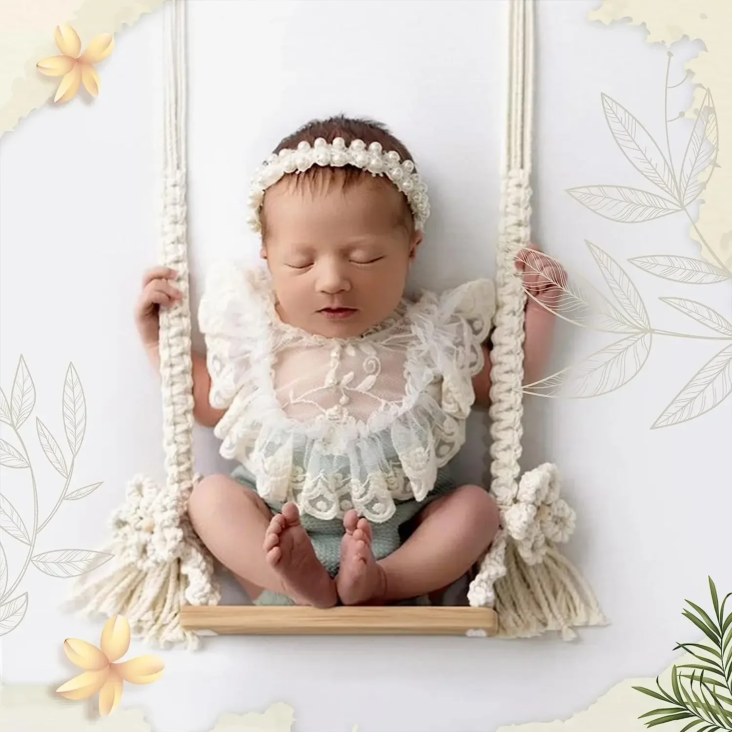 INS Newborn Photography Props Swing Prop Wooden Swing Seats Baby Wooden Prop Swing Baby Photoshoot Photography Accessories