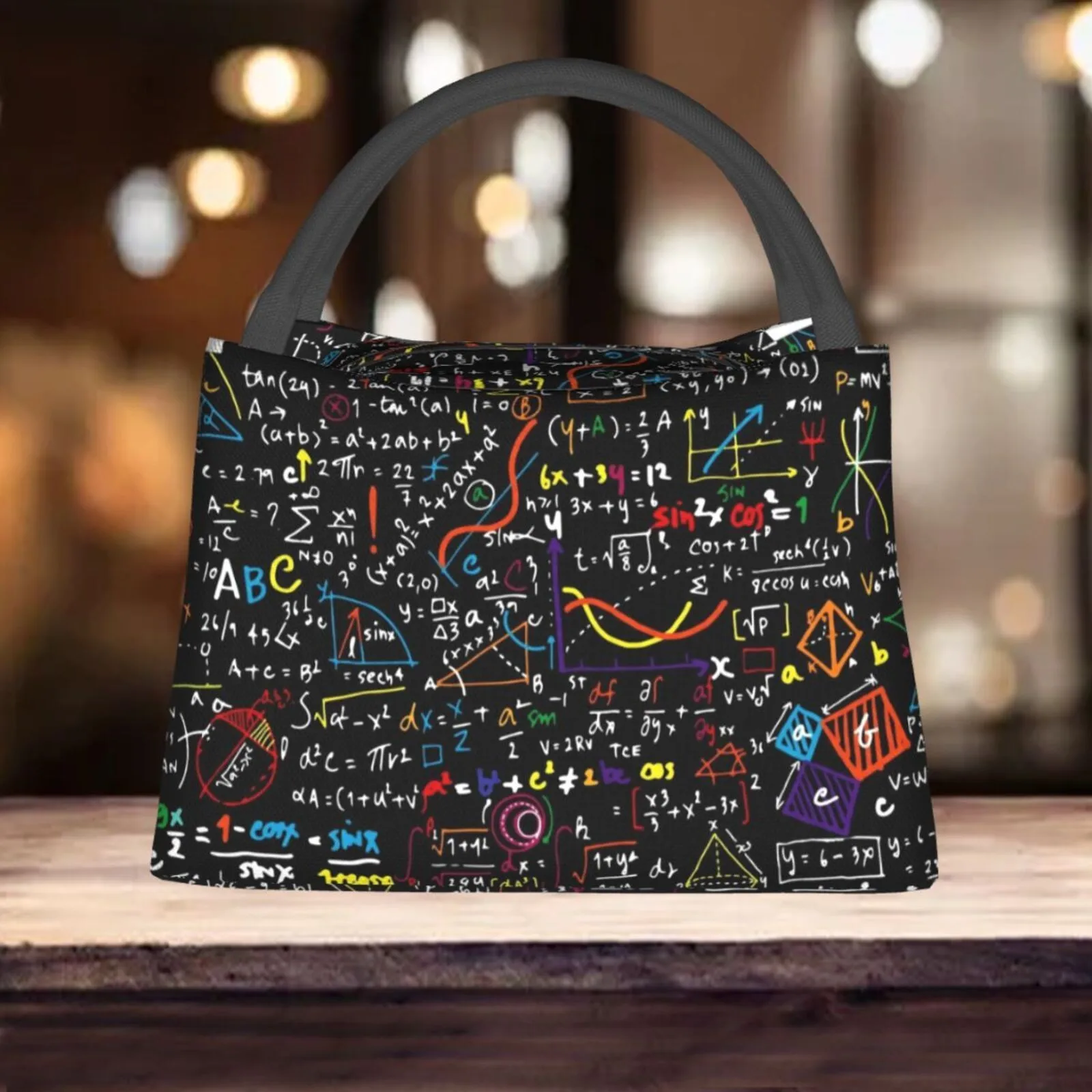 Math Formula Print Insulated Lunch Bag Durable Oxford Fabric Cooler Tote for Work Travel