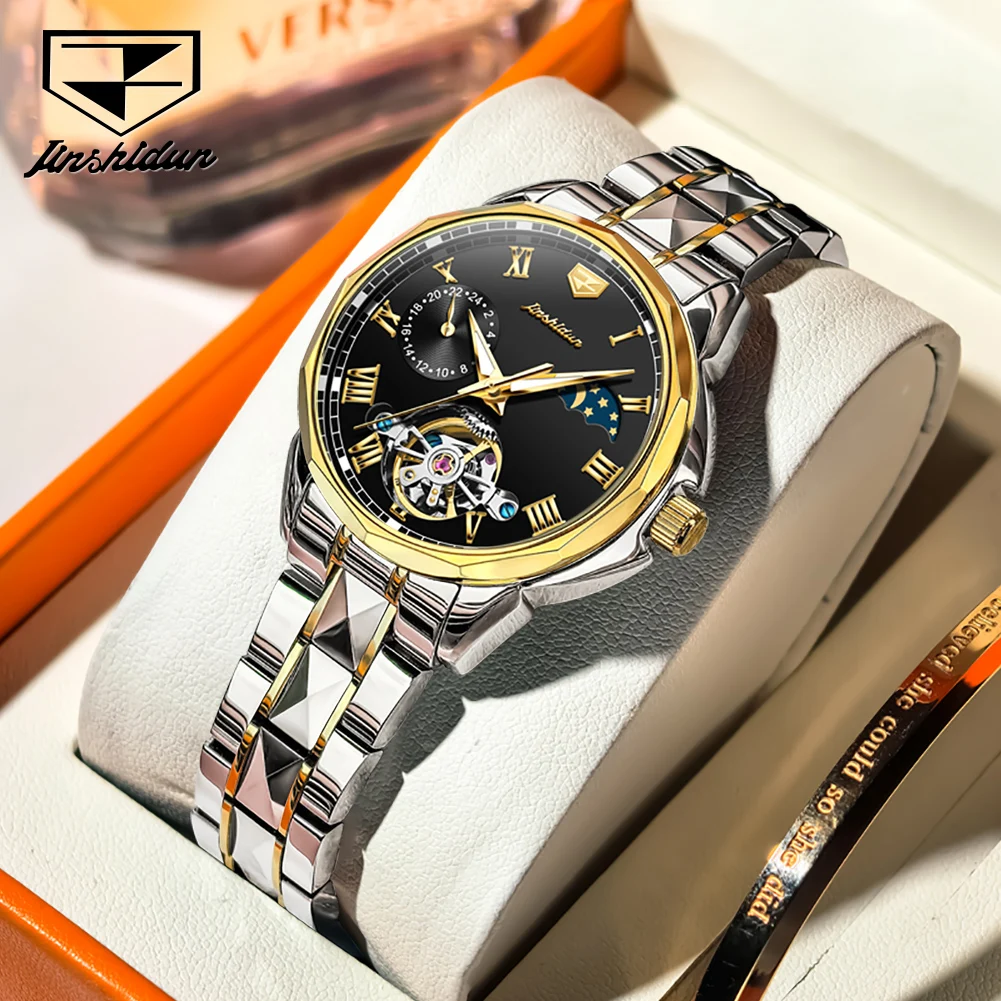 

Женские часы JSDUN 8937: автоматические механические, модные, люксовые, из вольфрамовой стали, скелетонизированные, водонепроницаемые, с фазами Луны