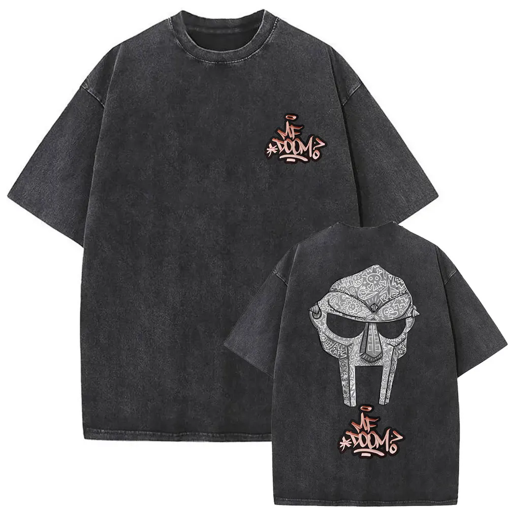 Rapper Mf Doom Madvillain Metal Mask Face Washed Vintage T-shirt Men Women Oversized Tee Shirt Men's Hip Hop Rap Harajuku Tshirt