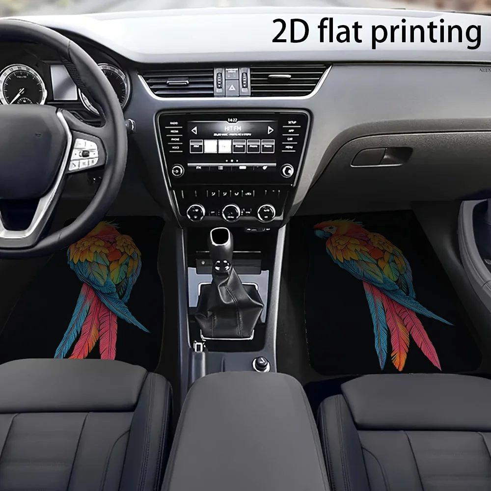 Set Of 4 Vibrant Parrot Feather Design Car Floor Mats, Made To Last And Easy To Maintain, Compatible With A Variety Of Cars, Suv