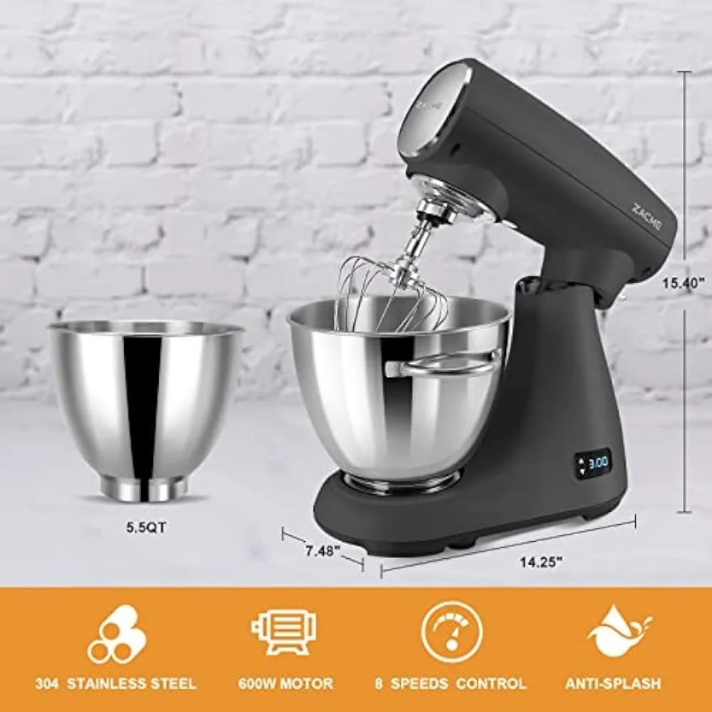 Stand Mixer - 8 Speeds Kitchen Standing Mixer with 5.5QT Stainless Steel Bowl,600W Tilt-Head Kitchen