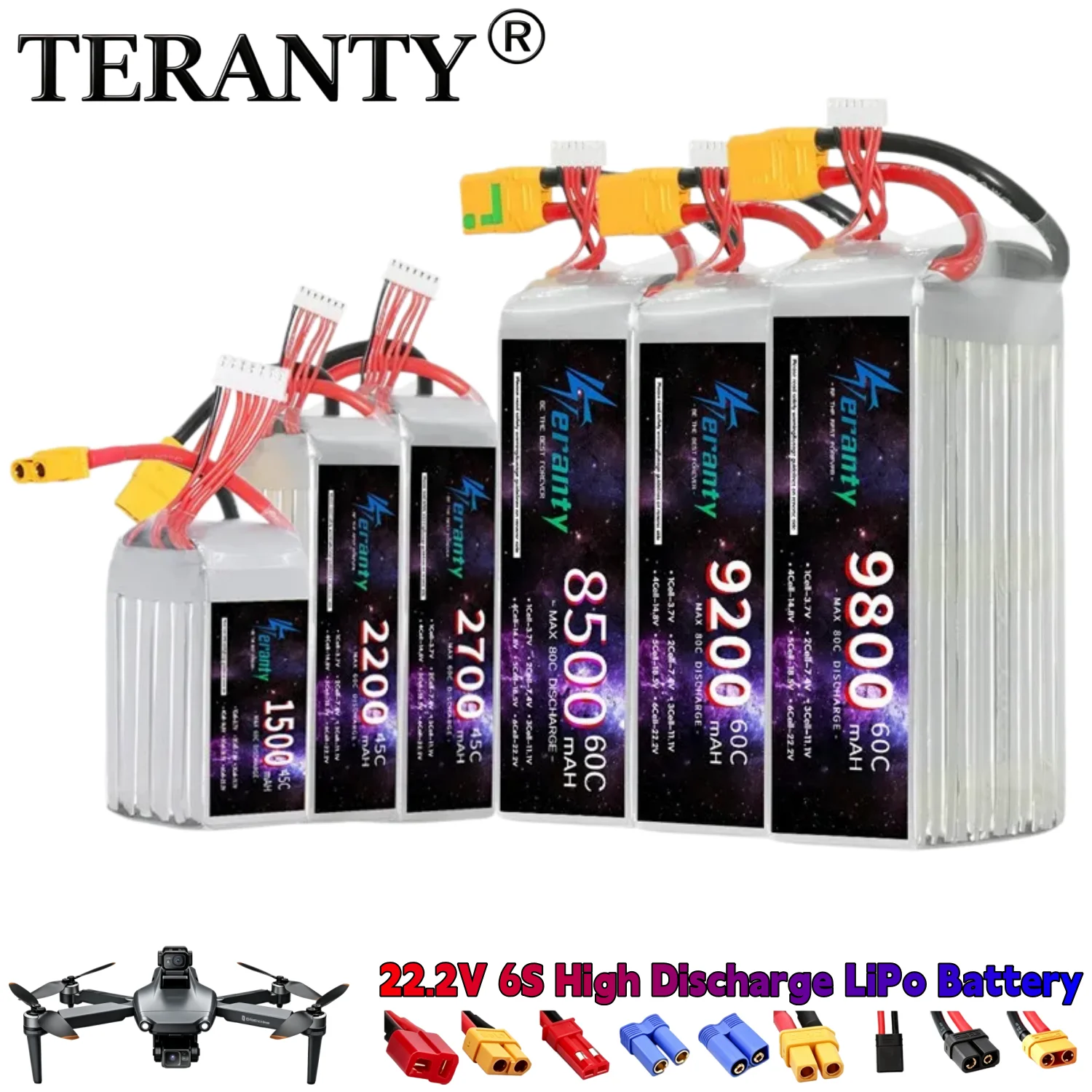 TERANTY 22.2V 6S 1500/2200/2700/3000/3500/4600/5600/6500/7200/8000/8500/9200/9800mAh Lipo Battery For Aircraft Car Drone Boat