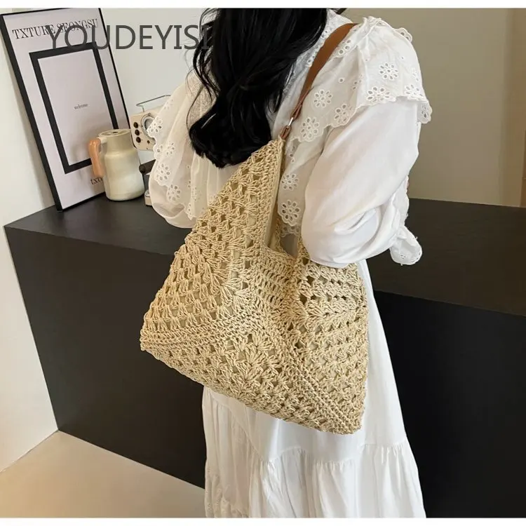 YOUDEYISI Handmade Crochet Cotton Thread Hollow Square Flower Tassel Literary Style Straw Weaving Shoulder Handbag Women\'s Bag