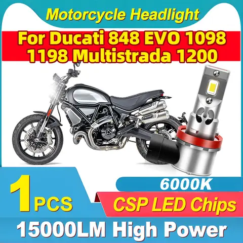 1PCS 3570 CSP 칩 오토바이 헤드라이트 모토 전구 6000K 화이트 모터바이크 헤드 램프 두카티 848 EVO 1098 1198 멀티스트라다 1200용