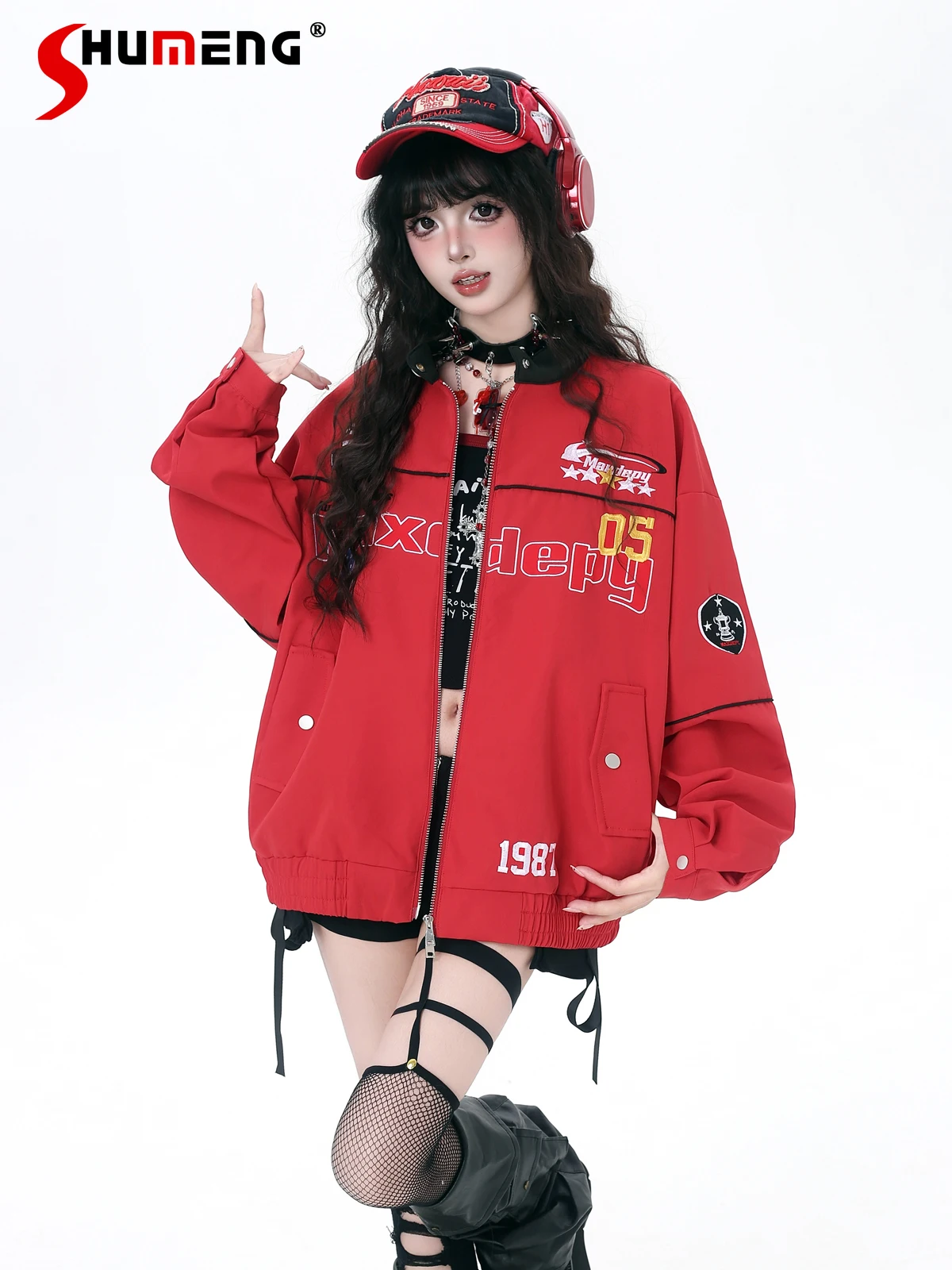 

Американский Highstreet мотоциклетный стиль крутая бейсбольная куртка для девочек с воротником-стойкой и длинными рукавами на молнии свободные повседневные пальто женские осенние